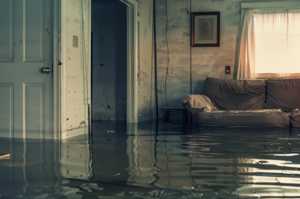 Flooded property needing emergency service